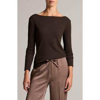 Vince Boat Neck Rib Top in Iron at Nordstrom, Size Xx-Small