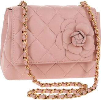 Chanel Vintage Camellia Flap Bag Quilted Lambskin Pink Leather Bag (Pre-Owned)
