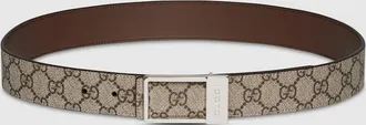 Gucci Reversible Belt With Rectangular Buckle, Size Gucci 80, Beige, GG Canvas