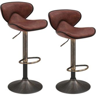 Costway Bar Stool Set of 2 Adjustable Swivel Counter Height Chair w/ Footrest & Heavy-duty Base