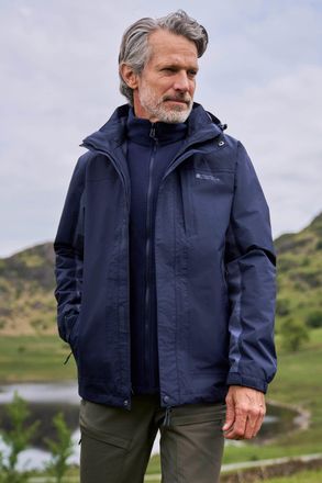 Mountain Warehouse Thunderstorm Mens 3 in 1 Jacket Waterproof Inner Fleece Hooded Winter Coat Dark Blue