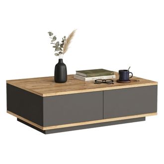 Dmora Mesa Baja De Sal&oacute;n Babila, 2 Compartimentos, Forma Rectangular, Tablero Marr&oacute;n, 90x60x29h Cm Roble Nodoso Marr&oacute;n