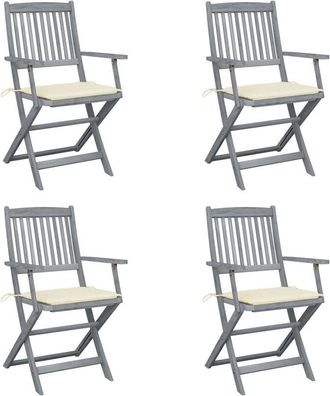 vidaXL Vidaxl - Sillas De Jard&iacute;n Plegables 4 Uds Cojines Madera Maciza Acacia