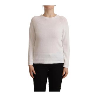 Alpha Studio Round-neck Knitwear, female, White, Size: XS White Cotton Crewneck Sweater