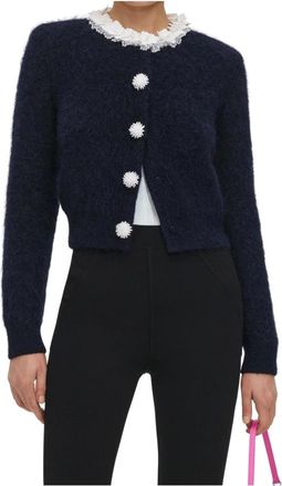 Self Portrait Cardigan con bottoni gioiello a fiore - - Knitwear - Donna - Blu - M