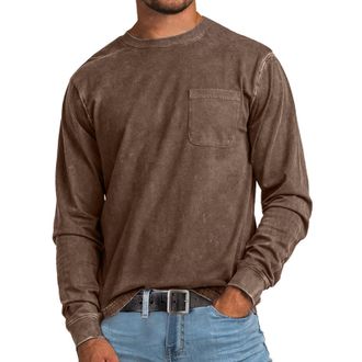 Generic Mock Turtleneck for Men Vintage Washed Distressed Long Sleeve Shirts Fitness Workout Gym Muscle Tee Shirt Loose Pullover Top, Coffee, L