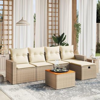 vidaXL Vidaxl - Juego De Sof&aacute;s Jard&iacute;n Con Cojines 6 Pzas Rat&aacute;n Sint&eacute;tico Beige