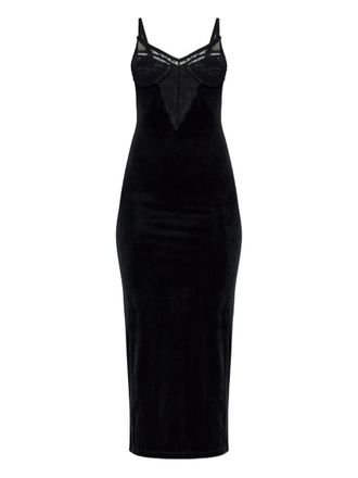 Self Portrait Black Velvet Strappy Midi Dress Clothing