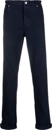 Brunello Cucinelli Navy Slim-Cut Denim Jeans - Heren - Slim Fit Jeans - Blauw - L - Denim - Jeans