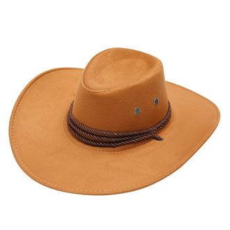 Generic Adult Casual Solid Summer Western Fashion Cowboy Sun Hat Wide Brim Travel Sun Cap Mens Cowboy Hat 7 5/8 (Khaki, One Size)