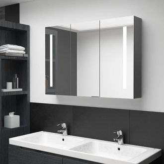 Berkfield Home LED Bathroom Mirror Cabinet 89x14x62 cm Grey | Size: 89 x 14 x 62 cm