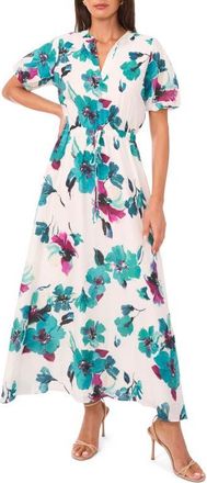 Vince Camuto Floral Print Puff Sleeve Maxi Dress in Jungle at Nordstrom, Size X-Small