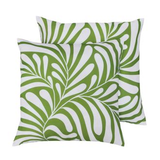 Oviala Juego de 2 cojines cuadrados de poli&eacute;ster 45x45x8 cm verde oliva