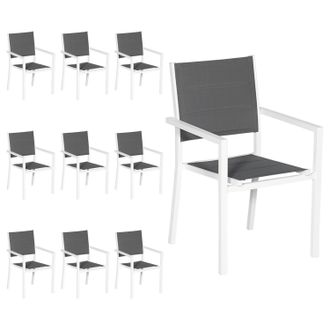 Happy Garden Happy Garden - Juego De 10 Sillas Tapizadas De Aluminio Blanco Textileno Gris