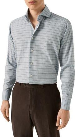 Eton Slim Fit Check Flannel Dress Shirt in Light Blue at Nordstrom Rack, Size 14.5