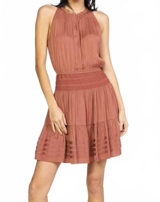 Current Air Halter Neck Smocked Waist Mini Dress In Clay