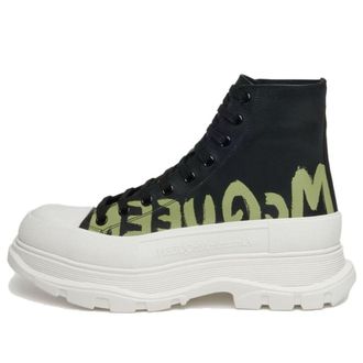 Alexander McQueen Tread Slick Lace-up High Top Shoes Black White 777960WIAT61680