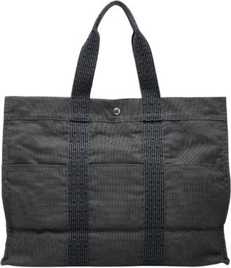 Herm&egrave;s Gray Nylon Canvas Handbag Tote Bag (Pre-Owned)