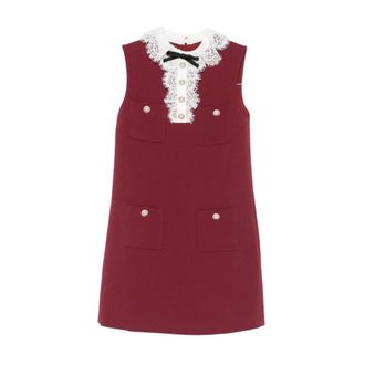 Self Portrait A-lijn jurk met kanten rand en strikdetail - Dames - Jurken - Rood - Maat: M Viscose