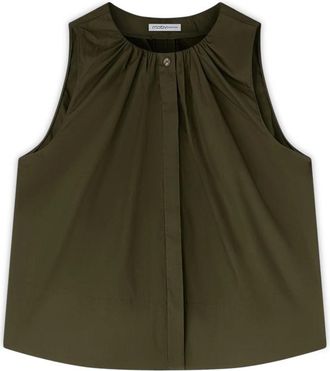 Motivi Poplin Blouse met Draping - Dames - Tops zonder mouwen - Groen - XS - Katoen - Tops