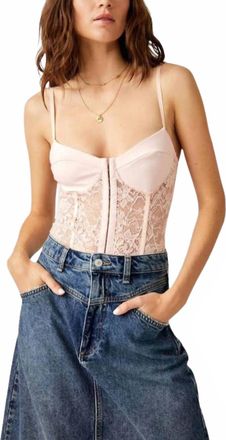 Free People Night Rhythm Lace Bodysuit In Pink Shell