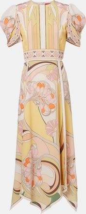 La DoubleJ Abito midi Cherie in seta con stampa
