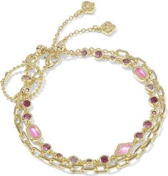 Kendra Scott Mini Elisa Abbie Set Of 2 Delicate Chain Womens Bracelets Womens Bracelet Gold Pink Mix, Brass