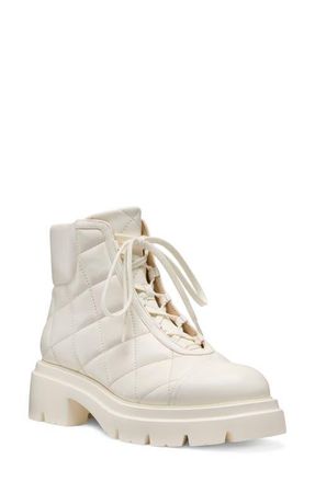 Stuart Weitzman Hudson Quilted Lug Sole Bootie in Cream at Nordstrom, Size 6.5