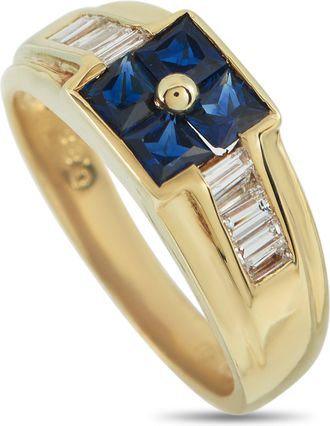 Luxury Bazaar 18K Yellow Gold 0.20ct Diamond and Sapphire Ring MF19-110625