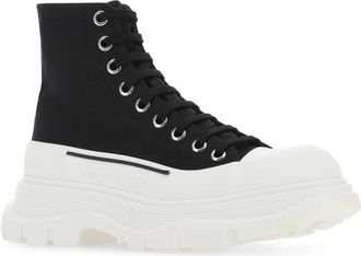 Alexander McQueen Womens Black Canvas Tread Slick Sneakers 1070
