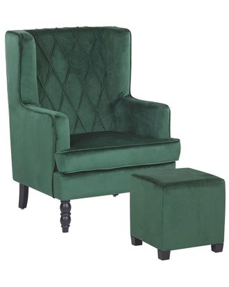 Beliani Sill&oacute;n con reposapi&eacute;s terciopelo verde oscuro
