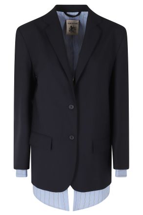Semicouture Deana Blue Layered Effect Striped Polyester-Wool Blazer