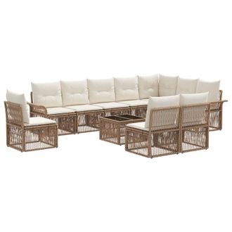 vidaXL Conjunto De Sof&aacute;s De Jard&iacute;n 11 Pcs Beige Rat&aacute;n Sint&eacute;tico Vidaxl