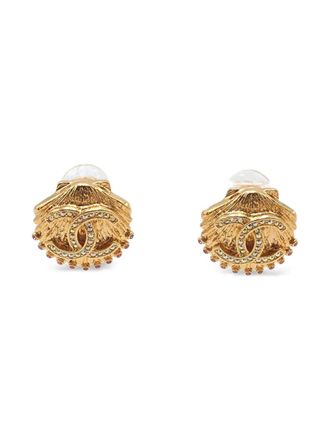 Chanel 2023 CC Gold Plated Rhinestone Shell Clip On Earrings costume earrings - Oro