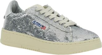Autry Womens Silver-Colored Sneaker With Bead Embellishment Metallic Leather Blend Trainers