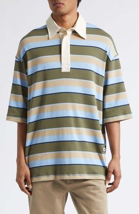 Ami Oversize Stripe Cotton Polo in Bleucach/Kaki/Taupe/Encre at Nordstrom, Size X-Large