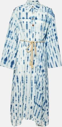 Nanushka Blue Tie-Dye Print Cotton Belted Long Dress