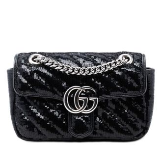 Gucci Pre-owned Gucci Small GG Marmont Matelasse Diagonal Sequin and Leather Torchon Shoulder Bag Ladies 5UMSHONQMIVL0ENB