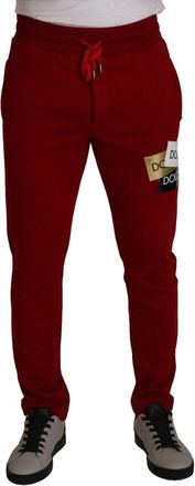 Dolce & Gabbana Mens Logoprint Track Pants Burgundy - Dark Red Cotton - Size EU 44 (Mens)