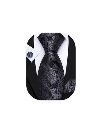 Barry.Wang Paisley Tie Mens Silk Necktie Pocket Square Cufflinks Set Christmas Wedding Party