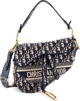 Dior Saddle Handbag Logo Embroidered Oblique Canvas Medium shoulder bag - Blauw
