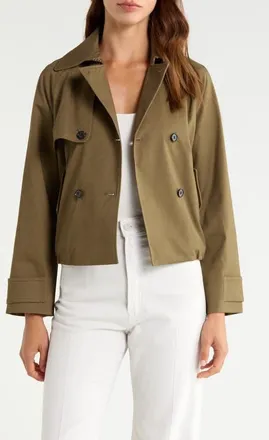 Rails Jett Check Crop Trench Coat in Olive at Nordstrom, Size Xx-Small