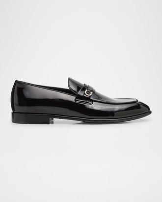 Ferragamo Mens Desio Patent Leather Penny Loafers
