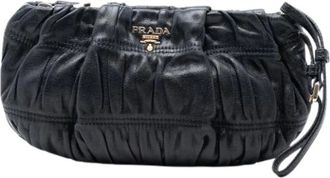 Prada Pre-owned Clutches, female, Black, Size: ONE SIZE Pre-owned Gathered Nappa Leather Clutch