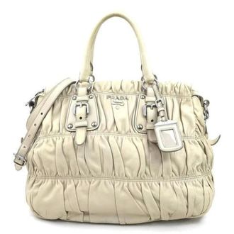 Prada Pre-owned Leather prada-bags - Dames - Pre-owned - Beige - Maat: ONE Size Leer