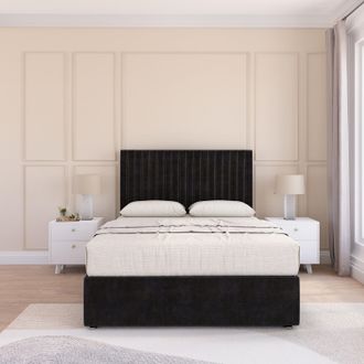 Sloomy Manhattan Plush Velvet Memory Foam Bed Set With No Drawers, Mattress & Headboard in Black | Size: Small Single