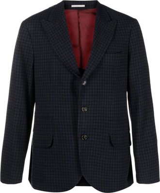 Brunello Cucinelli houndstooth-pattern wool-blend blazer - men - Virgin Wool/Cupro/Silk - 46 - Blue