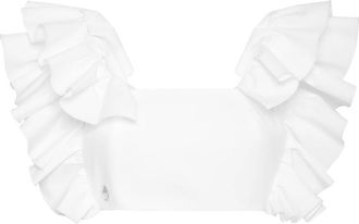 Philipp Plein Volant Cropped Top - Dames - Tops zonder mouwen - Wit - XL - Katoen - Tops