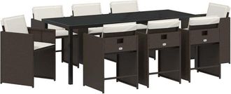 vidaXL Garden Dining Set 9 pcs Brown Poly Rattan vidaXL