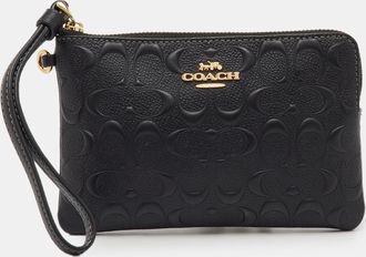 Coach Black Signature Embossed Leather Zip Wristlet
